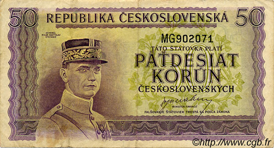 50 Korun TSCHECHOSLOWAKEI  1945 P.062a SS