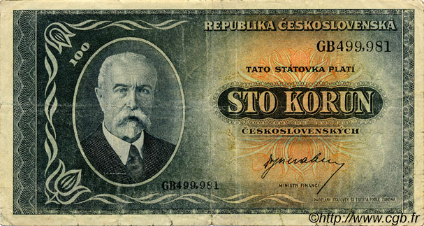 100 Korun TSCHECHOSLOWAKEI  1945 P.063a fSS