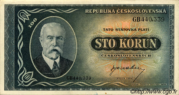 100 Korun CZECHOSLOVAKIA  1945 P.063a XF+