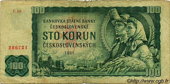 100 Korun CZECHOSLOVAKIA  1961 P.091a G