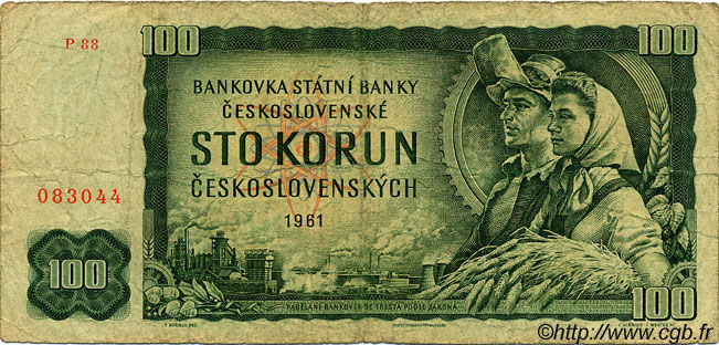 100 Korun CZECHOSLOVAKIA  1961 P.091b G