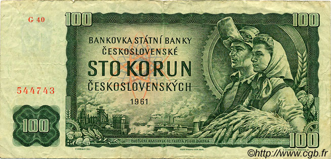 100 Korun CZECHOSLOVAKIA  1961 P.091b VF