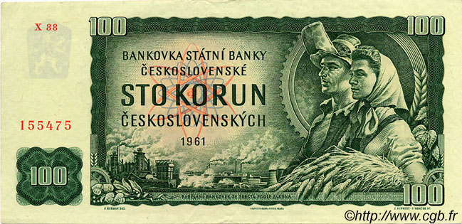 100 Korun CZECHOSLOVAKIA  1961 P.091c XF+