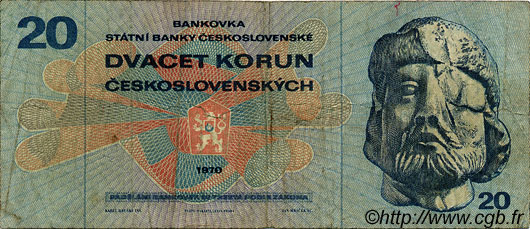20 Korun CZECHOSLOVAKIA  1970 P.092 F