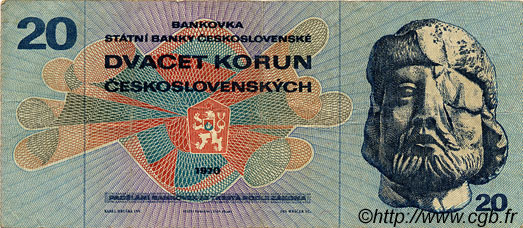 20 Korun CZECHOSLOVAKIA  1970 P.092 VF