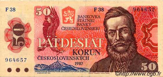 50 Korun CZECHOSLOVAKIA  1987 P.096 VF