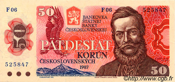 50 Korun CZECHOSLOVAKIA  1987 P.096a UNC