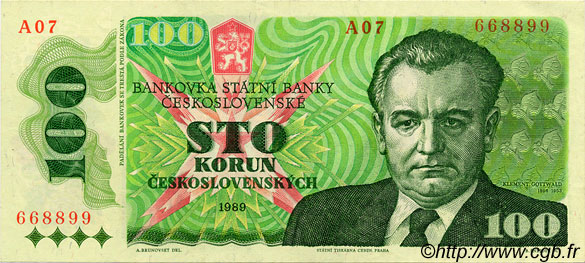 100 Korun CZECHOSLOVAKIA  1989 P.097 XF