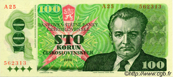 100 Korun CZECHOSLOVAKIA  1989 P.097 UNC