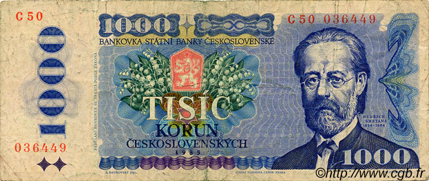1000 Korun CZECHOSLOVAKIA  1985 P.098 VG