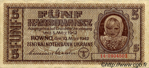 5 Karbowanez UKRAINE  1942 P.051 VF-