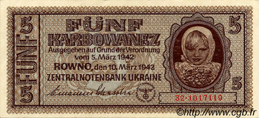5 Karbowanez UKRAINE  1942 P.051 AU