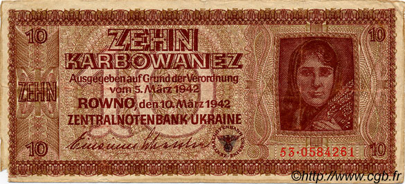 10 Karbowanez UCRAINA  1942 P.052 MB