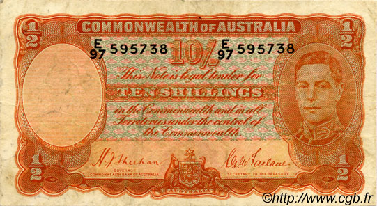 10 Shillings AUSTRALIEN  1939 P.25a fSS