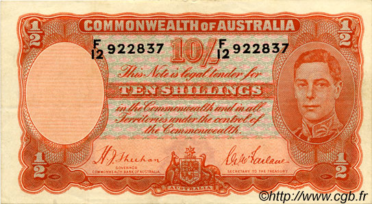 10 Shillings AUSTRALIA  1939 P.25a q.SPL
