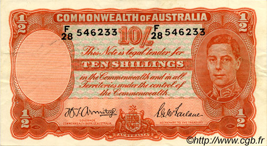 10 Shillings AUSTRALIA  1942 P.25b BB