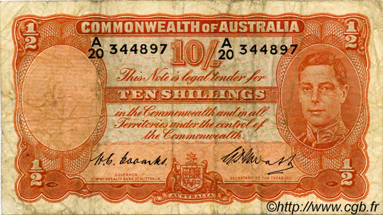 10 Shillings AUSTRALIA  1949 P.25c VG
