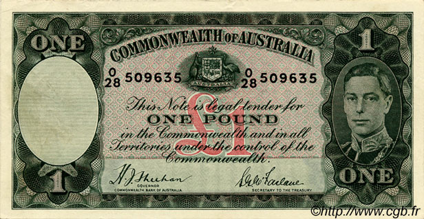 1 Pound AUSTRALIA  1938 P.26a EBC+