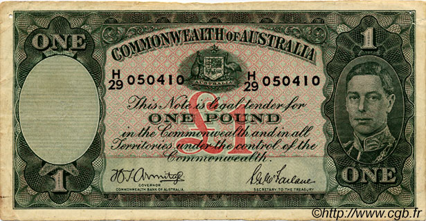 1 Pound AUSTRALIA  1942 P.26b MB a BB