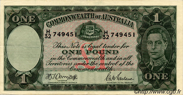 1 Pound AUSTRALIEN  1942 P.26b fVZ