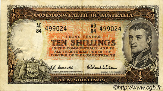 10 Shillings AUSTRALIEN  1954 P.29 SS