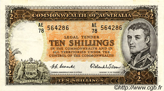 10 Shillings AUSTRALIA  1954 P.29 XF+