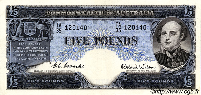 5 Pounds AUSTRALIA  1954 P.31 SPL+