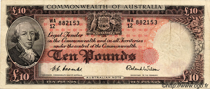 10 Pounds AUSTRALIA  1954 P.32 VF