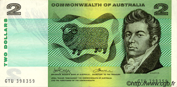 2 Dollars AUSTRALIA  1972 P.38d EBC+