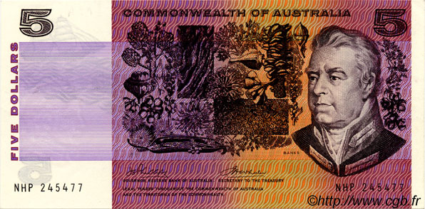 5 Dollars AUSTRALIA  1972 P.39d SC+