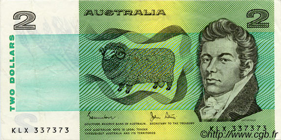 2 Dollars AUSTRALIA  1983 P.43d SPL
