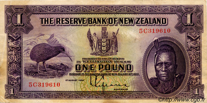 1 Pound NUEVA ZELANDA
  1934 P.155 MBC+