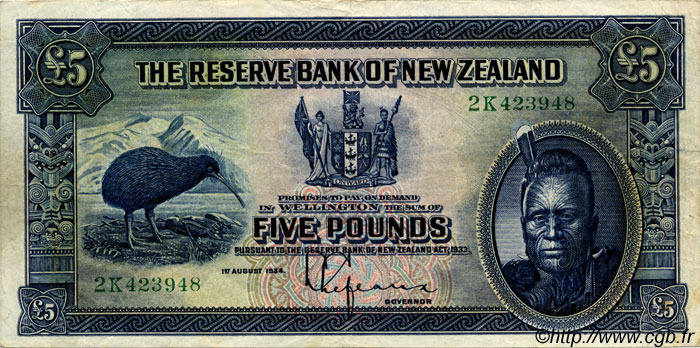 5 Pounds NEW ZEALAND  1934 P.156 VF