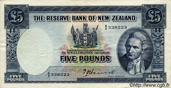 5 Pounds NUEVA ZELANDA
  1940 P.160a MBC+