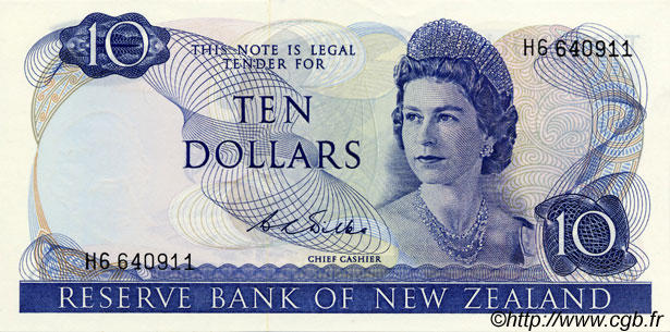 10 Dollars NEW ZEALAND  1968 P.166b AU+