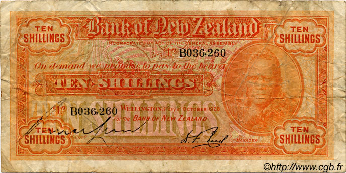 10 Shillings NUOVA ZELANDA
  1928 PS.232 q.MB