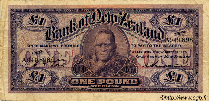 1 Pound NEW ZEALAND  1925 PS.233 F - VF