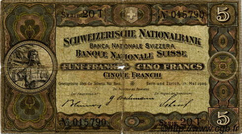 5 Francs SUISSE  1939 P.11i G