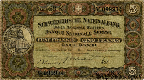 5 Francs SUISSE  1944 P.11k S