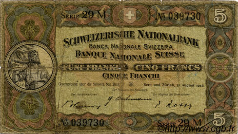 5 Francs SWITZERLAND  1946 P.11l G