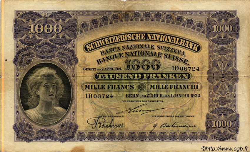 1000 Francs SWITZERLAND  1923 P.30 F-