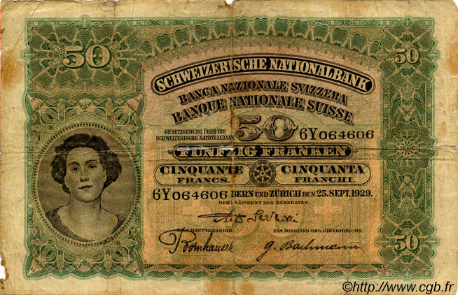 50 Francs SWITZERLAND  1929 P.34d G