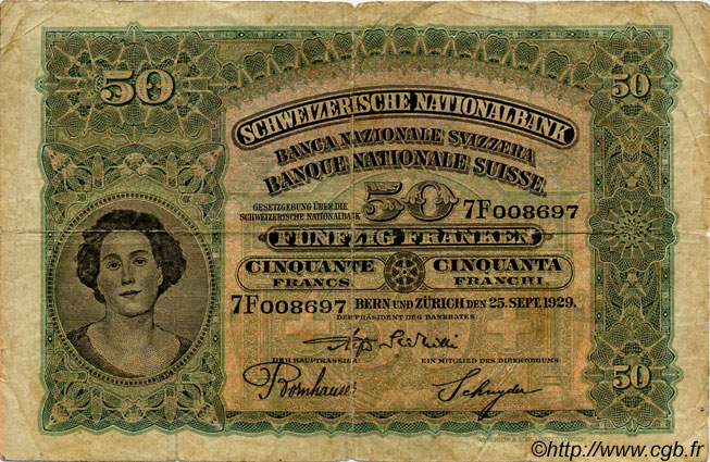 50 Francs SWITZERLAND  1929 P.34d F