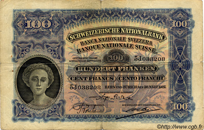 100 Francs SUISSE  1927 P.35c RC+