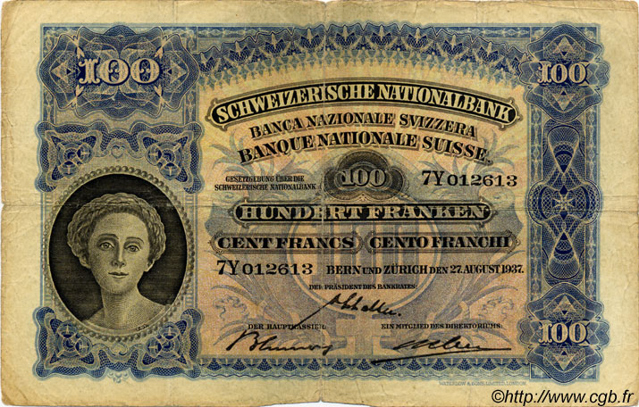 100 Francs SUISSE  1937 P.35i fS