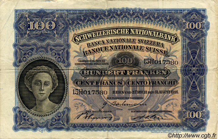100 Francs SUISSE  1946 P.35t BB
