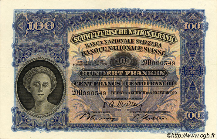 100 Francs SUISSE  1949 P.35v SPL+