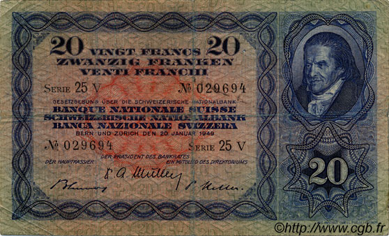 20 Francs SUISSE  1949 P.39q F