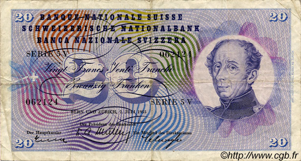 20 Francs SUISSE  1955 P.46b fS