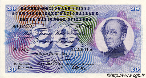 20 Francs SUISSE  1956 P.46d EBC